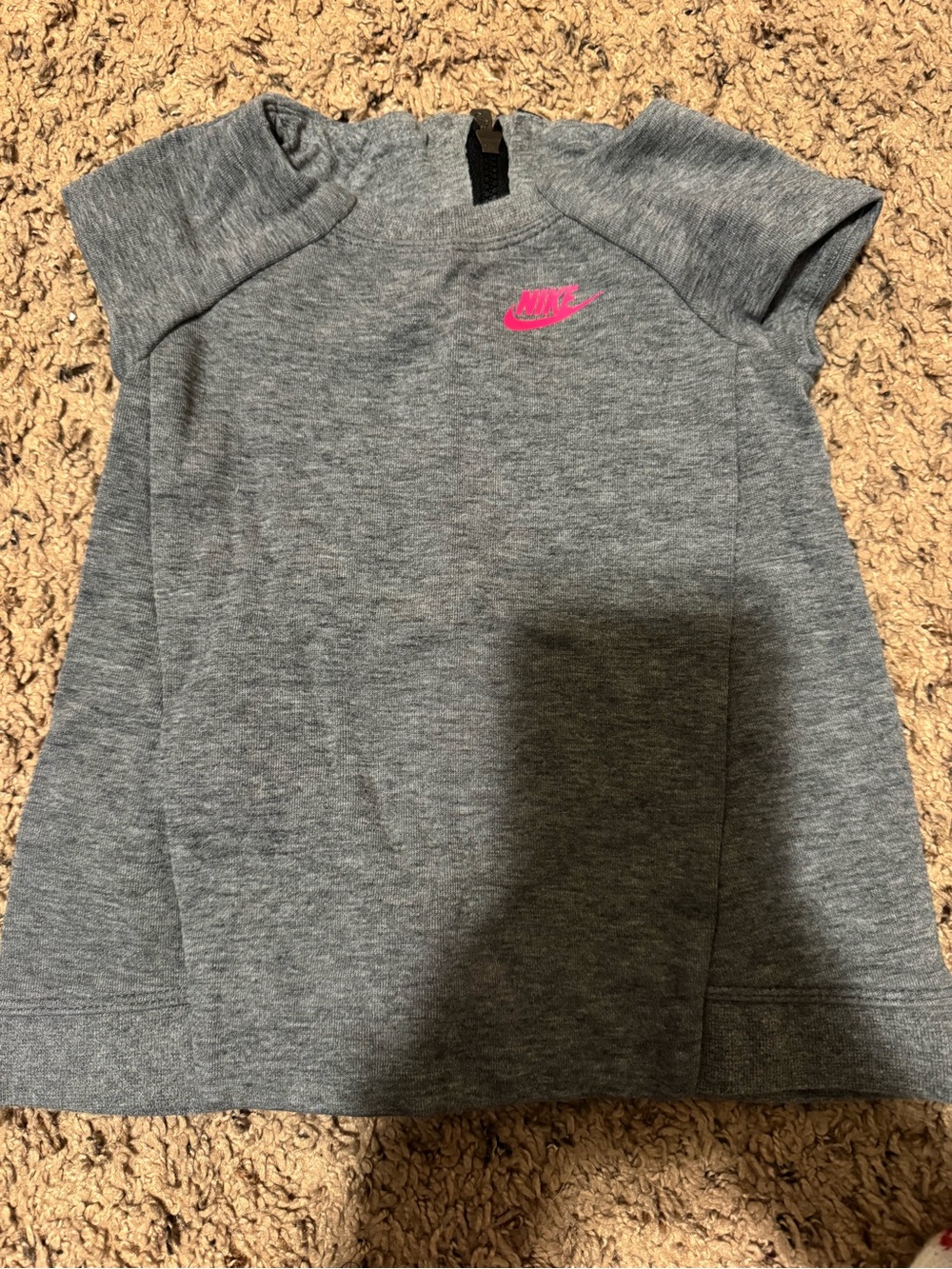 Nike Kids Gray Heather Tee with Bright Pink Swoosh